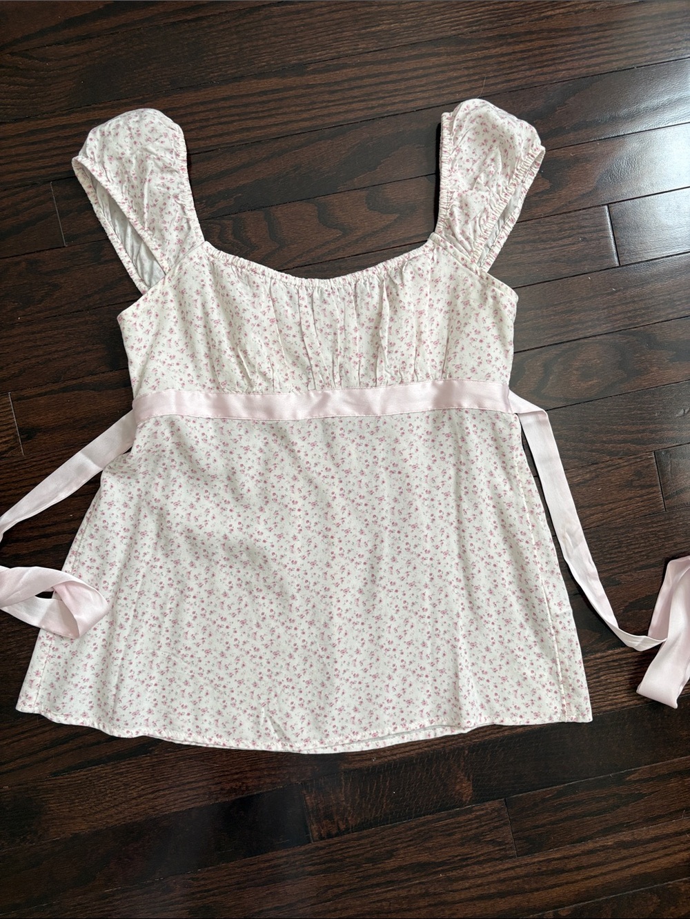Hollister Pink Floral Print Babydoll Top with Bow